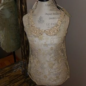 Anthropologie Vintage Moulinette Soeurs lace w/pearls Top NWT